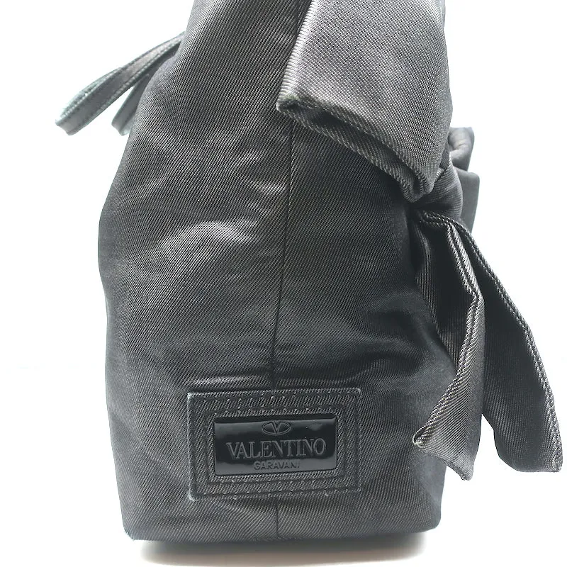 Valentino Bow Tote Dark Gray Coated Canvas Medium Shoulder Bag
