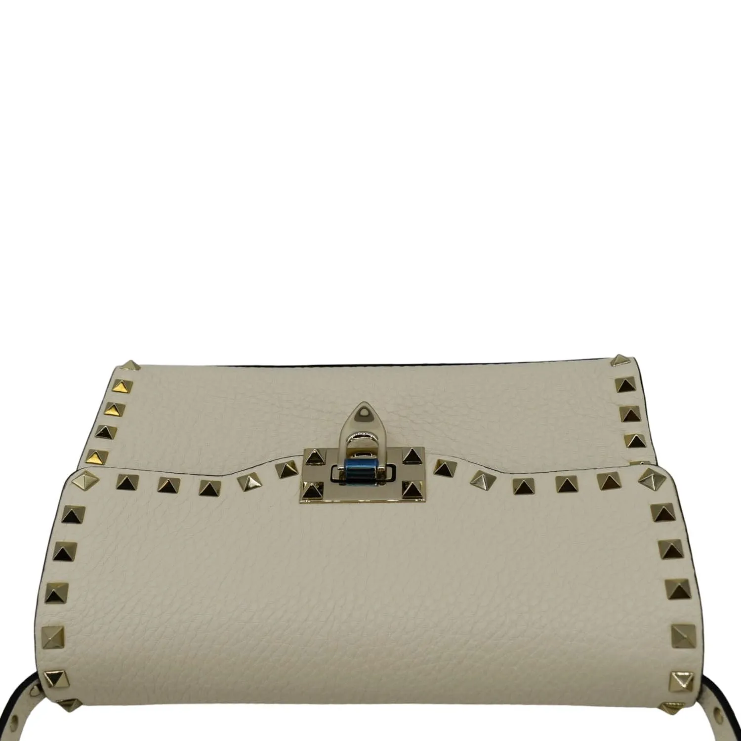VALENTINO Rockstud Flip Lock Leather Shoulder Bag Off White