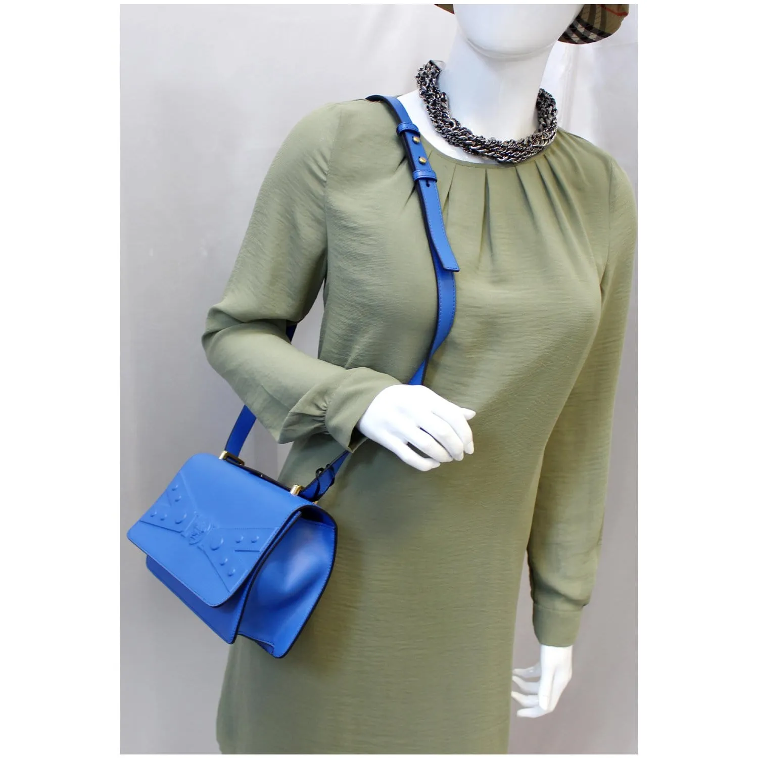 VERSACE Tribute X Leather Shoulder Bag Blue
