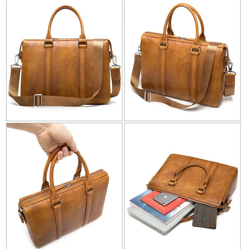 Vintage Fashion Solid Color Leather Handbags With Adjustable Strap