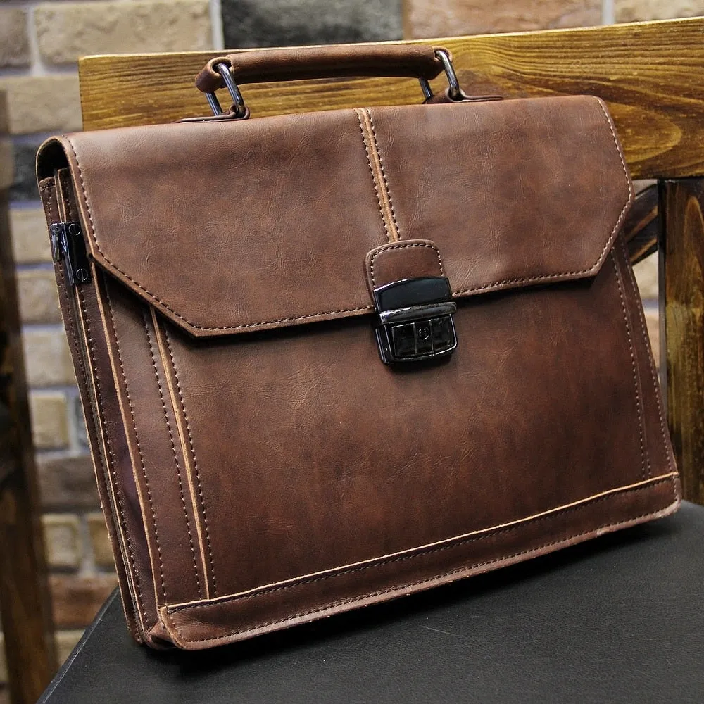 Vintage Men's Bags Coffee Color Fashion Portfolio 12" Laptop Handbag