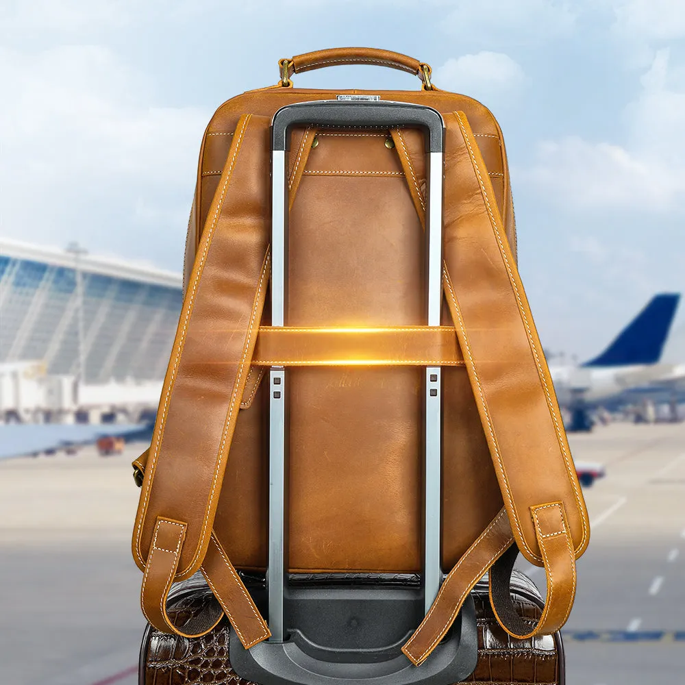 Vintage Men's Crazy Horse Leather Backpack 15.6 Inch Laptop Bag Travel Multifunctional Daypack