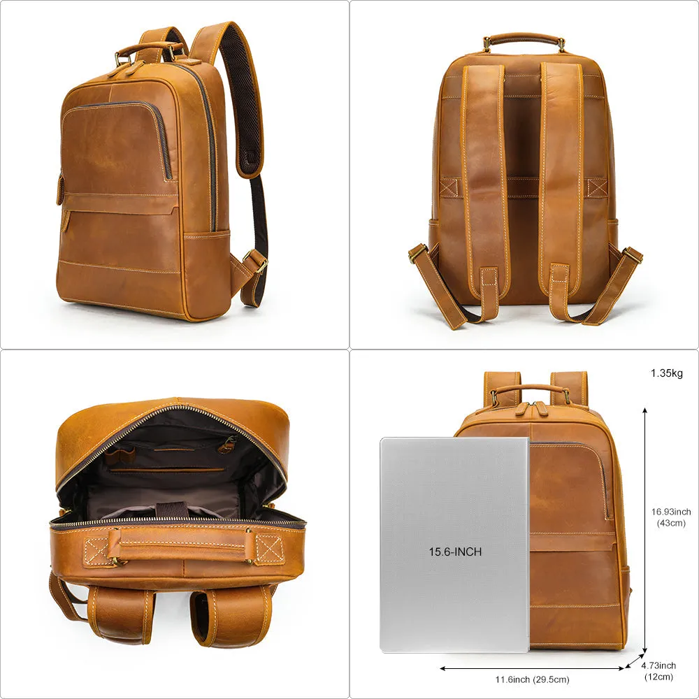 Vintage Men's Crazy Horse Leather Backpack 15.6 Inch Laptop Bag Travel Multifunctional Daypack