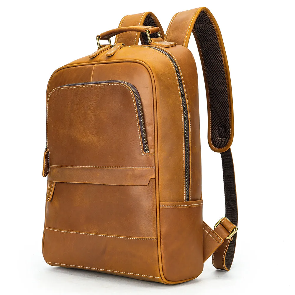 Vintage Men's Crazy Horse Leather Backpack 15.6 Inch Laptop Bag Travel Multifunctional Daypack
