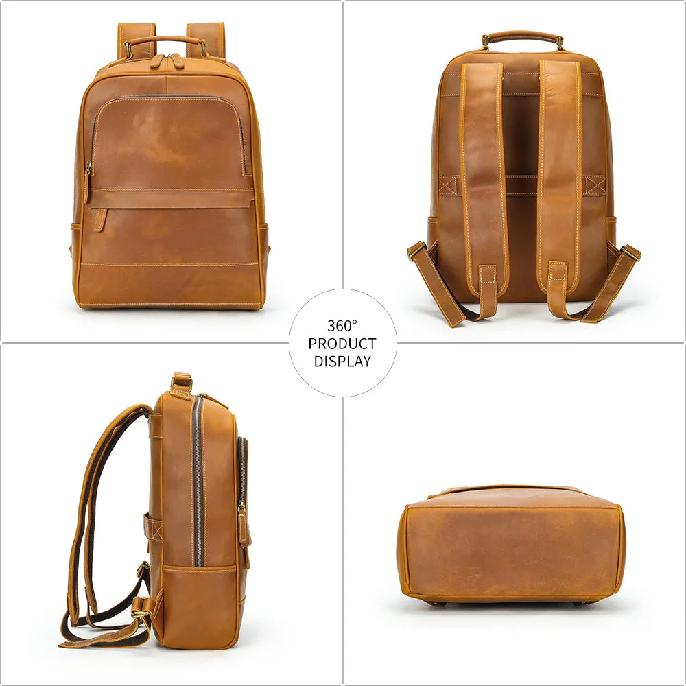 Vintage Men's Crazy Horse Leather Backpack 15.6 Inch Laptop Bag Travel Multifunctional Daypack