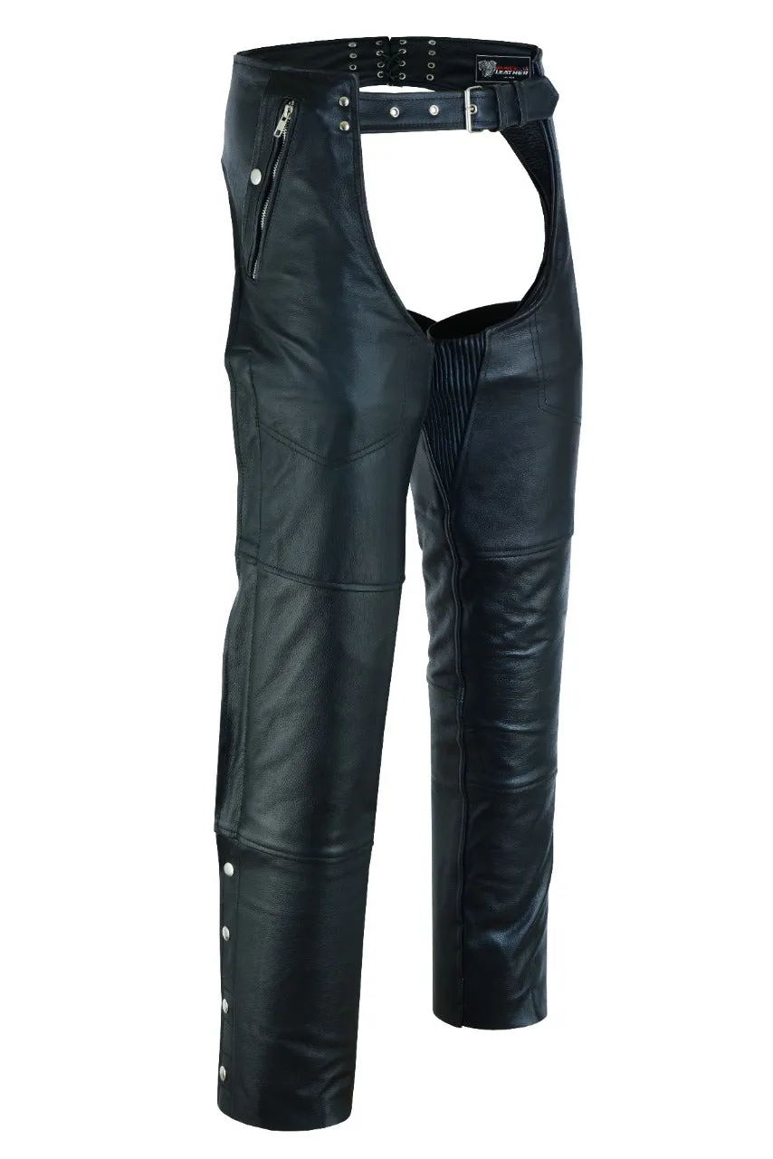 VL811S Vance Leather Men and Women Black Four Pocket Biker Leather Motorcycle Chaps