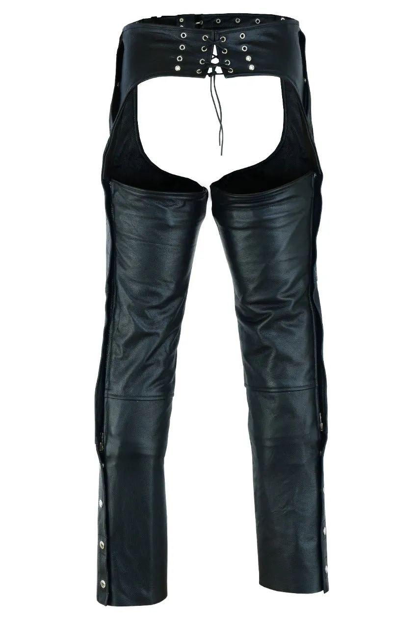 VL811S Vance Leather Men and Women Black Four Pocket Biker Leather Motorcycle Chaps