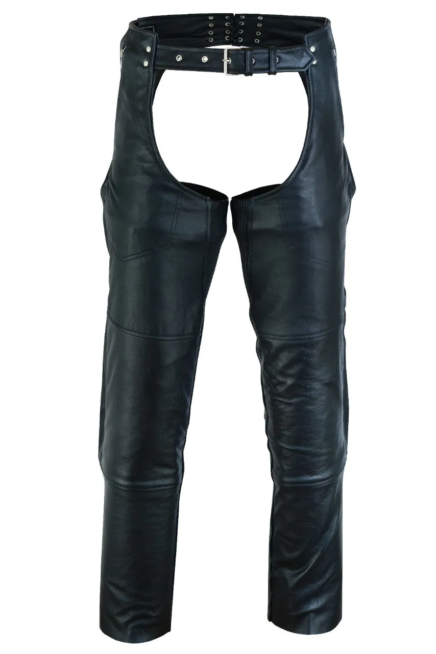 VL811S Vance Leather Men and Women Black Four Pocket Biker Leather Motorcycle Chaps