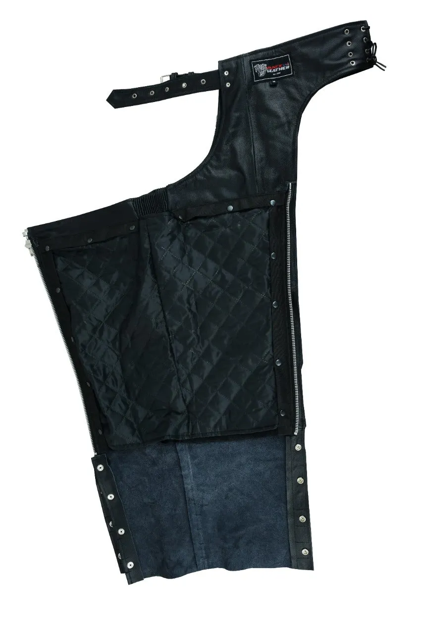 VL811S Vance Leather Men and Women Black Four Pocket Biker Leather Motorcycle Chaps