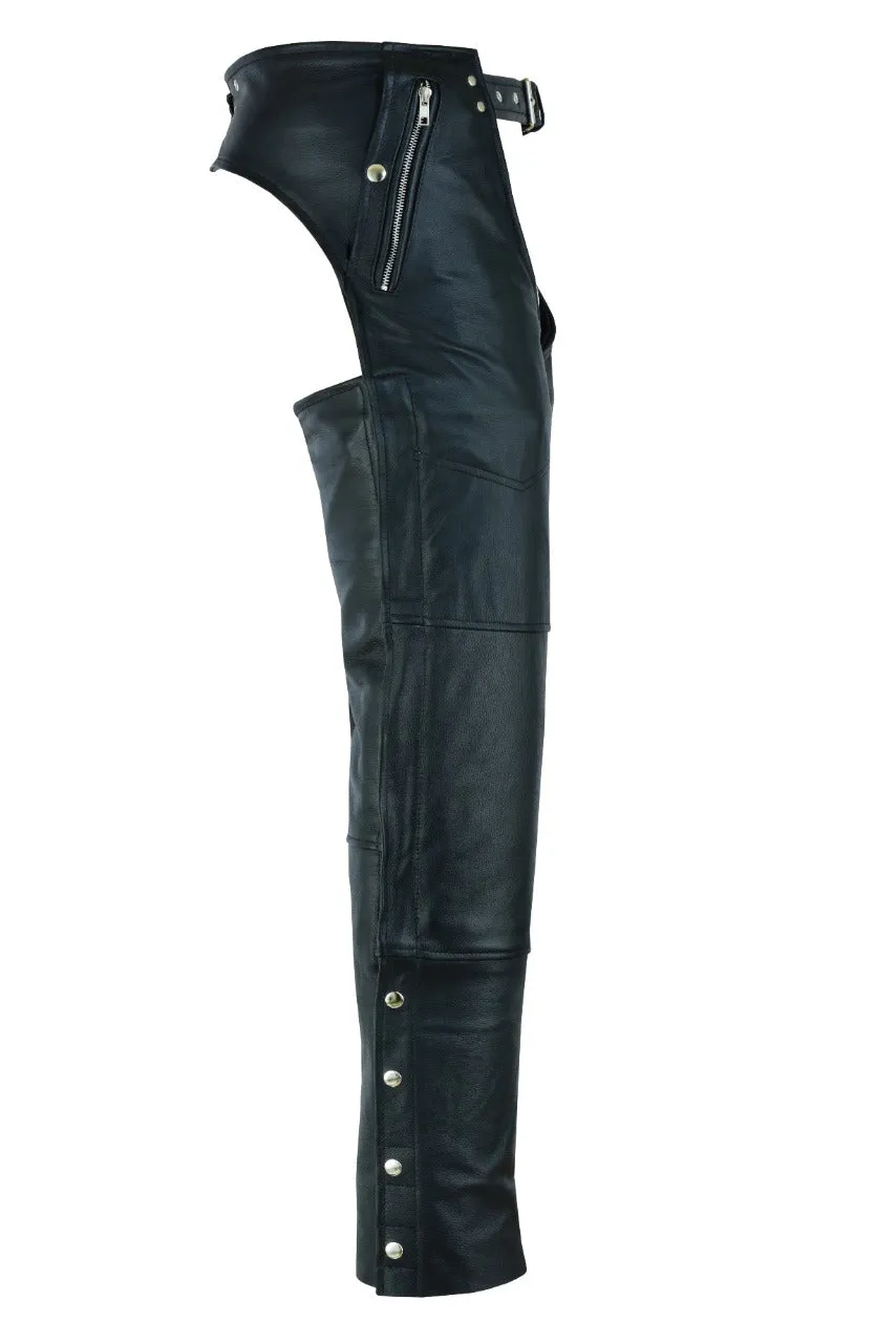 VL811S Vance Leather Men and Women Black Four Pocket Biker Leather Motorcycle Chaps