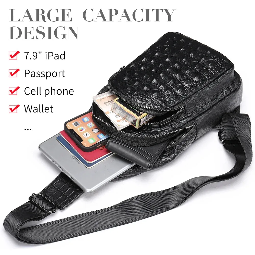 WESTAL Male Chest Bags First Layer Cowhide Men's Shoulder Bag Husband Men's Cross Bag Genuine Leather Men Purse Fit 7.9inch Ipad