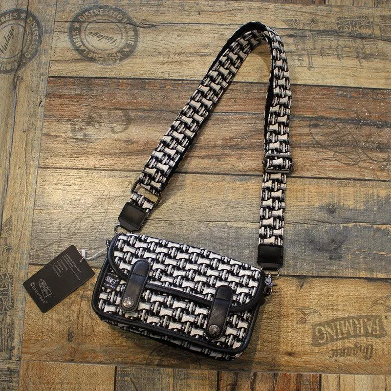 White Check Canvas Crossbody Bag
