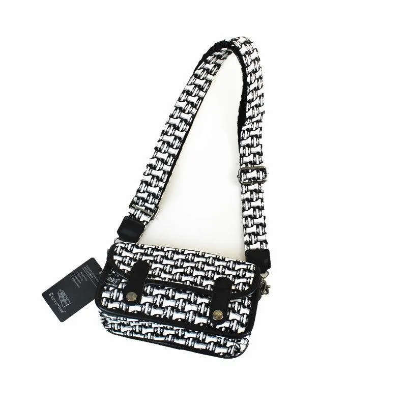White Check Canvas Crossbody Bag