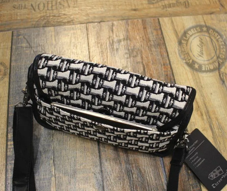 White Check Canvas Crossbody Bag