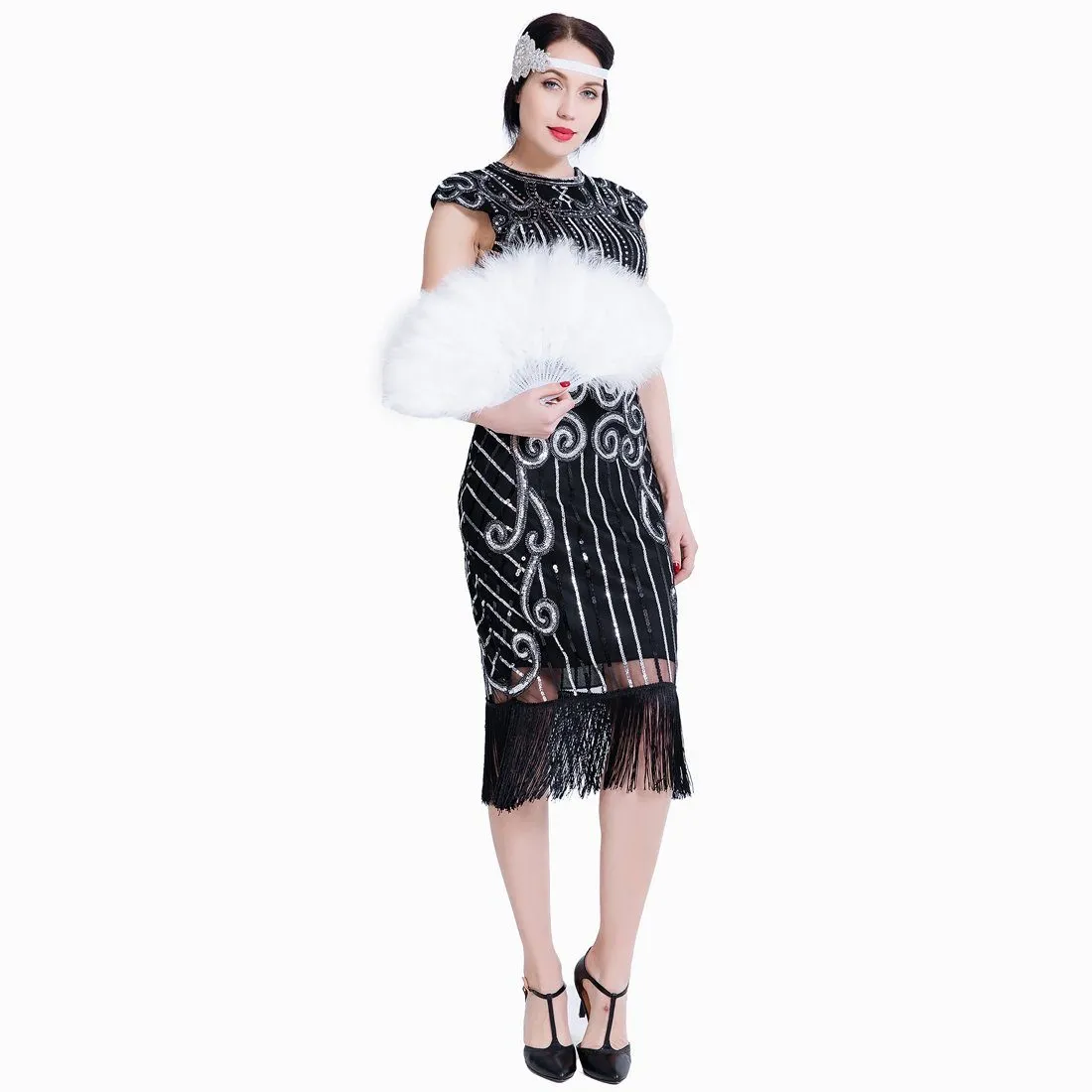 White Fold Out Feather Fan Classy Costume Accessory|JaosWish