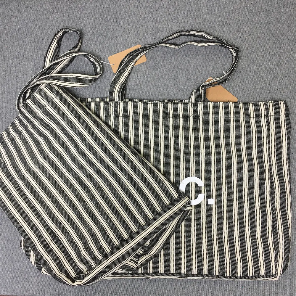 Women's & Men's & Vertical Stripes Shopping Portable Canvas Handbags