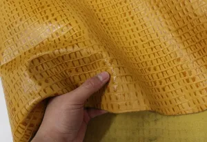 Yellow Mustard CAIMAN EMBOSSED LEATHER: Genuine Leather 2.5-3 oz. - Leather working, Perfect for Bags, Earrings, Wallets