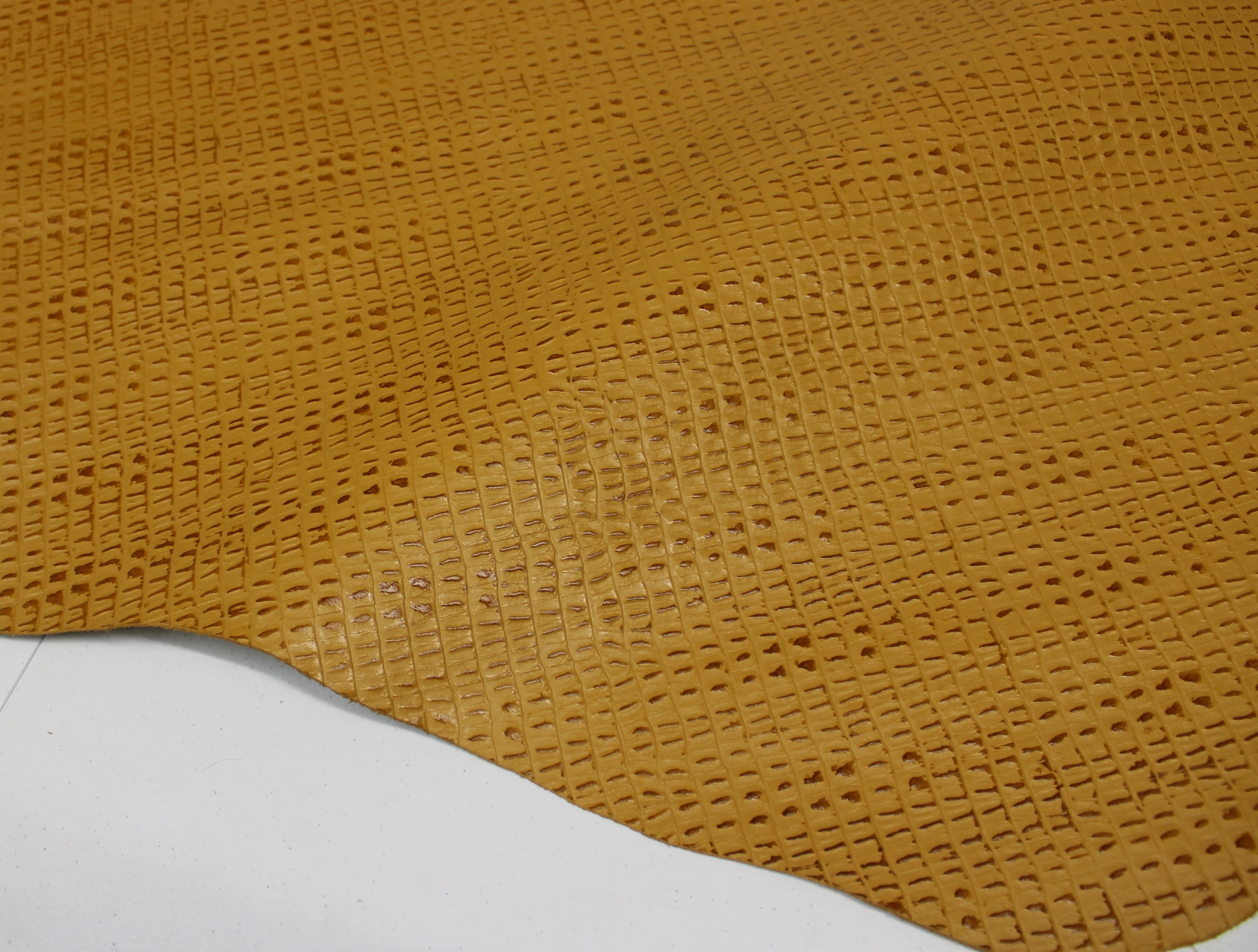 Yellow Mustard CAIMAN EMBOSSED LEATHER: Genuine Leather 2.5-3 oz. - Leather working, Perfect for Bags, Earrings, Wallets