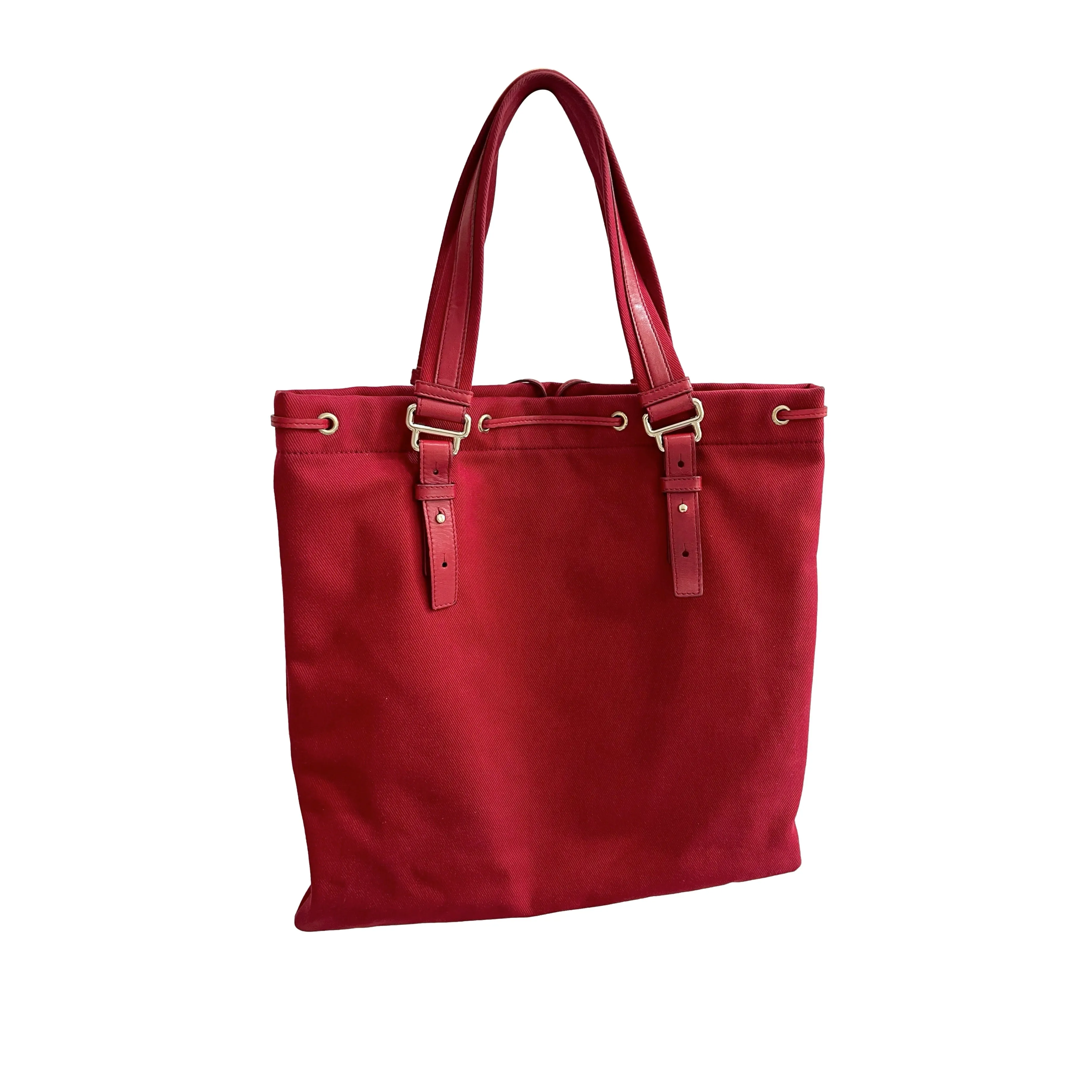 YSL Red Canvas Logo Shoulder Tote