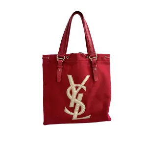 YSL Red Canvas Logo Shoulder Tote