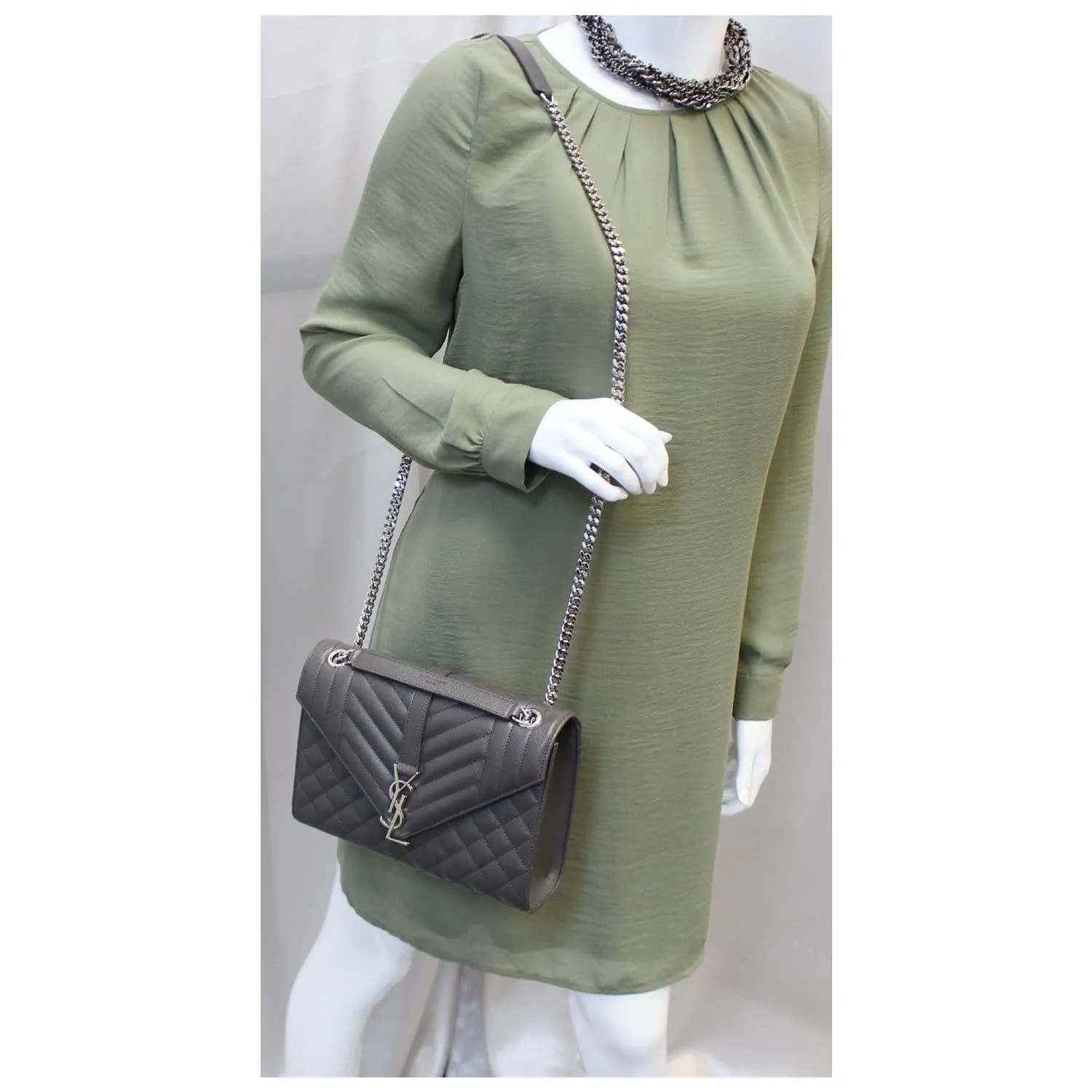 YVES Saint Laurent Envelope Medium Chain Shoulder Bag Grey