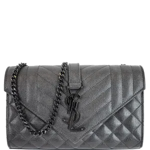YVES SAINT LAURENT Small Envelope Matelassé Leather Shoulder Bag Black