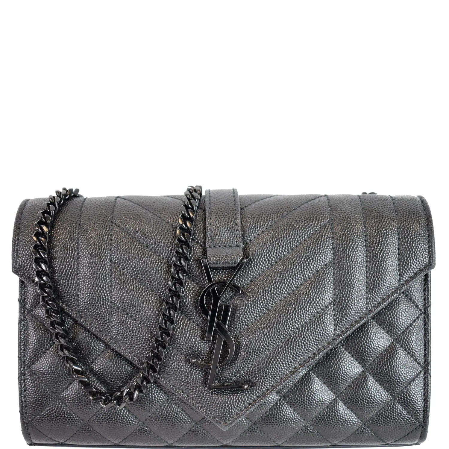 YVES SAINT LAURENT Small Envelope Matelassé Leather Shoulder Bag Black