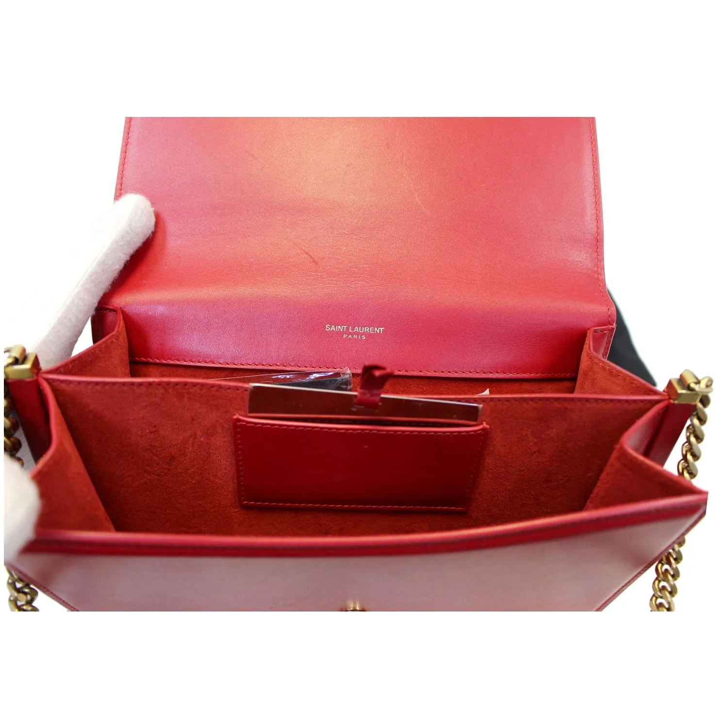 YVES SAINT LAURENT Zoe Lambskin Leather Shoulder Bag Red